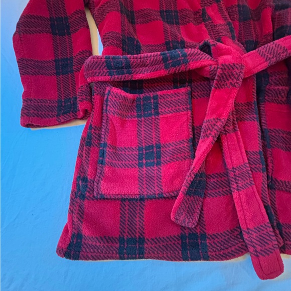 Victoria’s Secret PINK Women’s M/L Red Black Plaid Fleece Robe Belted - Picture 3 of 9